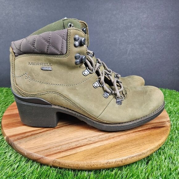Merrell Boots Chateau Womens 10 Dusty Olive Mid Lace Up Waterproof Ankle Top - Picture 1 of 11